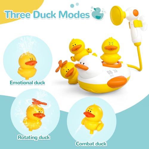 KASTWAVE Bathtub Toys for Kids, Multifunctional Toddlers Shower Sprayer, Yellow Duck Bath Toys with 3 Bath Ducks & 4 Toddlers Shower Sprayer, Water Toys Shower Head