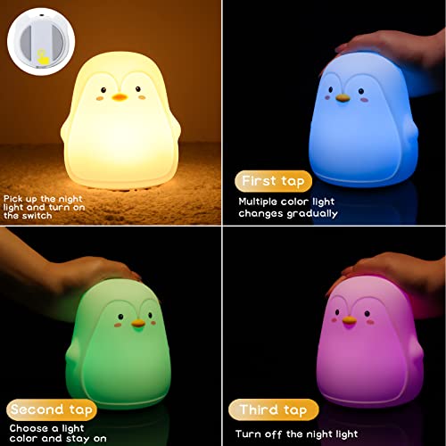 Tremdwoto Penguin Night Light Kids Room, 7 Color Changing LED Portable Touch Lamp for Bedroom, USB Chargeable Silicone Animal Nightlight for Baby Children Nursery Toddler Girl Birthday Gift Decor