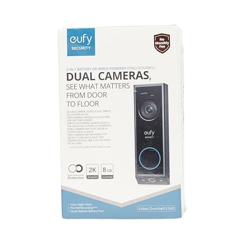 eufy Security Video Doorbell E340 (Battery Powered), Dual Cameras with Delivery Guard, 2K Full HD and Color Night Vision, HomeBase S380 Compatible, No Monthly Fee