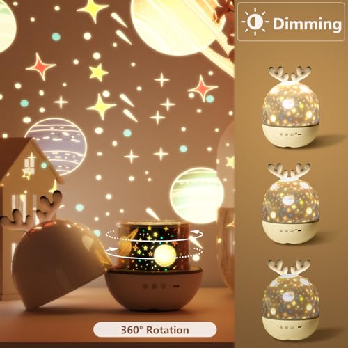 4-in-1 Night Light Projector with Timer and Remote Control for Kids Gift, USB Rechargeable Night Lamp 360°Rotatable Sound Machine Baby Sleep Lighting Starry Projector for Baby Children Teen Adult