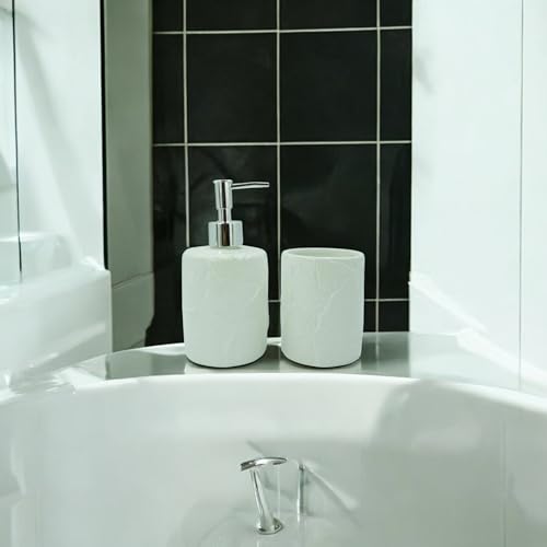 2 Pcs Bathroom Accessories Set Complete Bath Accessory Sets Includes Toothbrush Holder Lotion Liquid Soap Dispenser White 18.5x18x9cm White