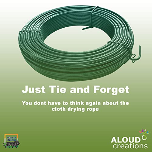 Aloud Creations PVC Coated Steel Wire Rope for Drying Clothes/ Clothesline, Length 20 Meter with 2 Plastic Hooks (Multi Colour) � Pack of 1