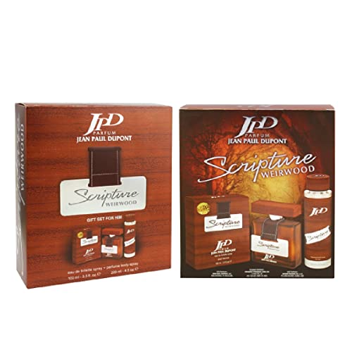 Jean Paul Dupont (JPD) Scripture Weirwood - 2 Pieces Promo Pack for Men - Eau de Toilette 100ml + Body Spray 200ml - Gift for Him - Perfume Gift Set - Oriental, Floral and Woody notes