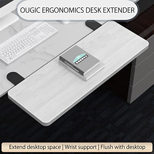 OUGIC Ergonomics Desk Extender Tray, 25.2"x9.5" Punch-Free Clamp on, Foldable Keyboard Drawer Tray, Table Mount Arm Wrist Rest Shelf, Computer Elbow Arm Support