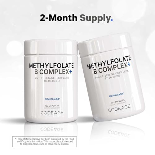 Codeage Methyl-Elite Methylation Supplements - 5 MTHF, Methylcobalamin 1000mcg Methylated Vitamin B12, Riboflavin, Betaine, Vitamins B6, Methylfolate, Methylation Cycle MTHFR - 2 Months - 120 Capsules