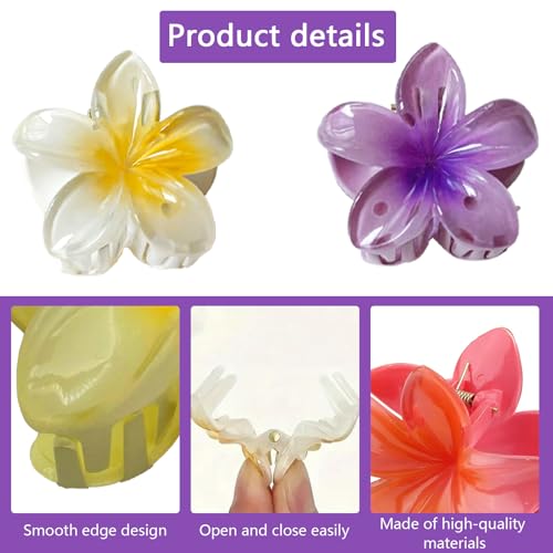 nalaina 12PCS Floral Hair Claws with Non-Slip Hold, Hawaiian Plumeria Claw Clips for Women & Girls, Summer Beach Hair Accessories for Women, Casual Outfits & Gift (6 Colors, 4x4x4cm)