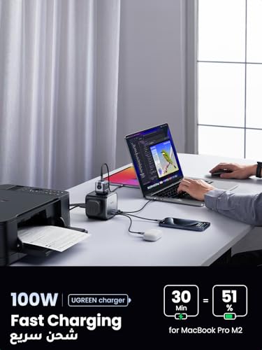 UGREEN 100W Power Strip USB C Charger, 6-in-1 DigiNest Pro Charging Station Multiport Extension Cord, Fast Charger Plug with 2�AC Outlets,3�USB C,1�USB A, 1.8M Extension Lead for Desktop, Home, Office