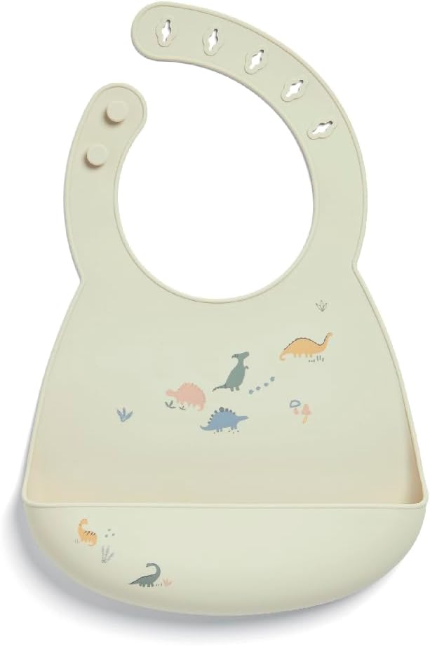 Mamas & Papas 2-Pack Waterproof Silicone Baby Bibs, Adjustable BPA-Free Feeding Bibs with Large Pocket for Food Catching, Ideal for Weaning for 6-18 Months - Neutral Speckle