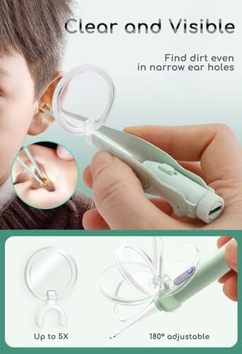 Tazweeq Ear Wax Removal Kit with 1 LED Lights, 9 Pcs Earwax Cleaner Tool with Magnifying Glass for Kids and Adults, Built-in USB Ear Wax Removal Tool with Storage Box