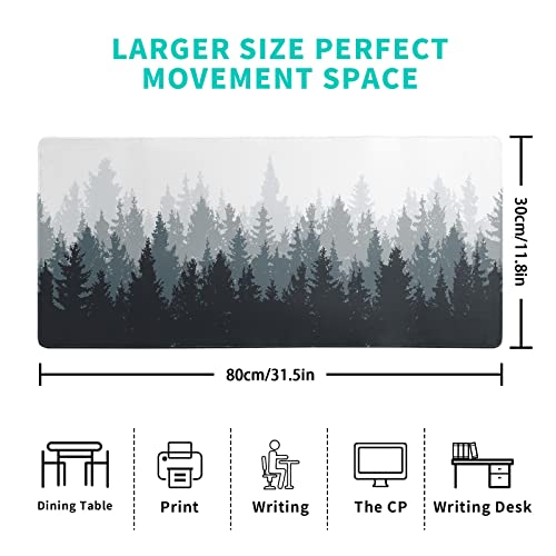 Brecoy Desk Mat,Large Mouse Pad 31.5x11.8 Inch XL Extended Gaming Mouse Pad Mat with Non-Slip Base Stitched Edges Mousepad for Computer,Office,Keyboard and Laptop - Fog Misty Forest