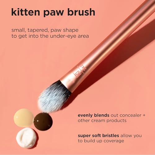 Real Techniques Brightening Concealer Makeup Brush, Face Brush For Eye Cream And Concealer, Covers Blemishes, Imperfections, And Dark Circles, Orange Face Brush, Rt 242 Brush, 1 Count