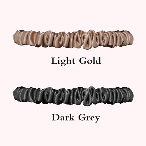 QIYUE 100% Mulberry Silk Scrunchies for Hair,Hair Ties Ropes Ponytail Holder for Women Girls Hair Accessories Decorations??air Elastics Bands (litegold black)