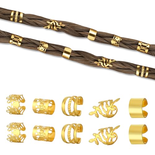 Prasacco 50 Pieces Gold Hair Jewelry for Braids, Dreadlocks, and Locs - Metal Rings, Cuffs, Clips Accessories Decorations for Women and Girls