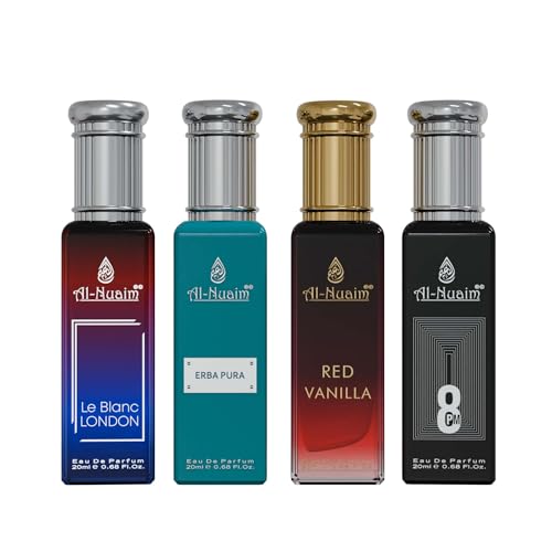 Al Nuaim Elite 4 EDP Gift Set For Men & Women (4 X 20ml) | Le Blanc London | Erba Pura | Red Vanilla | 8PM | Long Lasting Fragrance (Pack of 4)