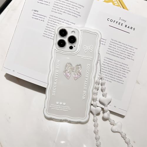 Rokmym Compatible with iPhone 16 Pro Case Cover with Glitter Pearl Bracelet Chain Strap, Phone Jewellery Case Cute Bear Design Glitter Pearl Woman Case for iPhone 16 Pro, 05