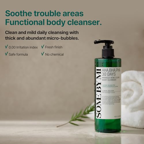 Some By Mi Aha Bha Pha 30 Days Miracle Acne Clear Body Cleanser | 400ml | Daily Body Wash For Acne Prone Skin | Mild Exfoliating Effect, Deep Cleanses Sebum & Dead Cells