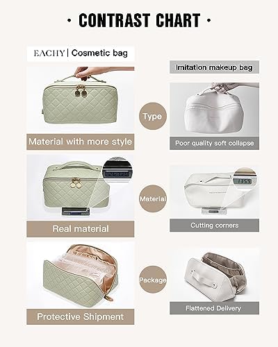 EACHY Travel Makeup Bag,Large Capacity Cosmetic Bags for Women,Waterproof Portable Pouch Open Flat Toiletry Bag Make up Organizer with Divider and Handle