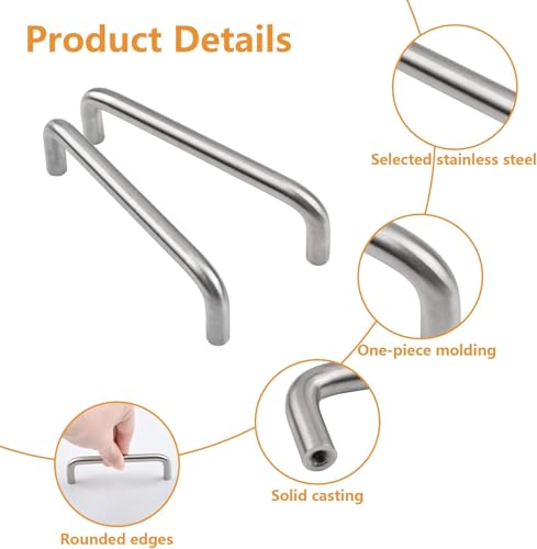 4basix Stainless Steel Solid Round Handle, 100 mm Hole Centers U-Shaped Cabinet Hardware Pull for Bedroom Bathroom Kitchen Cabinets Door (2, 100mm/4")