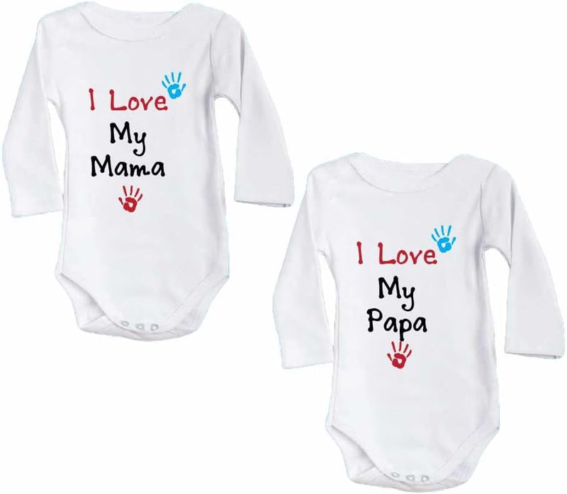 Pack of 2 Unisex Baby Romper with Mama and Papa Printed Design for Newborns,Infants, Toddlers Full Sleeve Jumpsuit Snap Closure for Easy Diaper Changes Ideal for Baby Shower