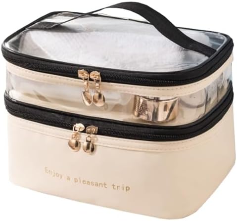 Diylove Travel Makeup Bag Organizer Waterproof Double Layer Cosmetic Bag Large Capacity Storage Bag for Traveling (Black)