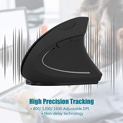 bizofft Vertical Mouse, 2.4GHz Wireless Laptop Accessory Black Wireless Mouse, Ergonomic Design Wireless Mouse for Office Home Computer Game 3 Adjustable DPI (800/1200/1600)