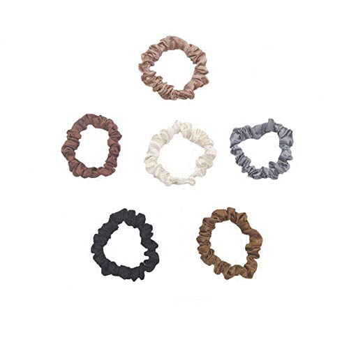 MOFEINI 6 Pcs Silk Hair Scrunchies Soft & Comfortable Small Silk Scrunchy Skinny Hair Ties Bows Ropes Elastics Ponytail Holders for Women Girls Hair Accessories