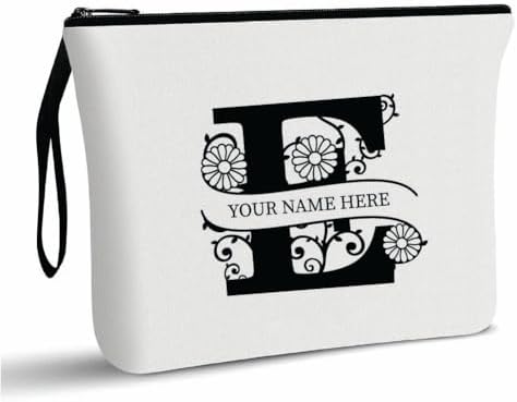 PRINTSHOP4ME Personalized Makeup Bag - Initial Monogram Cosmetic Pouch - Customizable Your Name - Monogrammed Makeup Pouch - Perfect for Travel Organizer - Cosmetic Bag for Women (N)