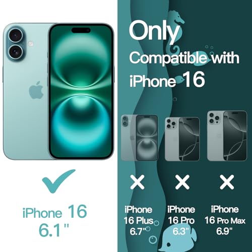 JETech Wavy Case for iPhone 16 6.1-Inch, Cute Wave Frame Curly Shape Shockproof Phone Cover for Women and Girls, Clear Hard PC Back (Teal)
