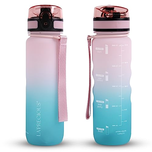LA' PRECIOUS Water Bottle for Kids & Adults,500ML, 350ML -USA Tritan Material, Non-Toxic BPA Free, Fast Flow, Flip Top Leak Proof Lid. (Pink/Green, 350ML)