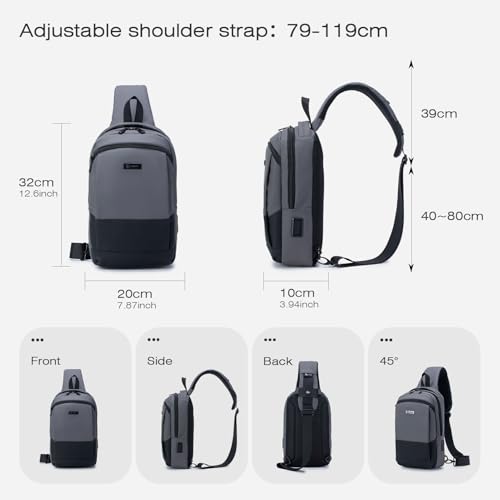 SPAHER Man Bag Sling Bag Backpack Mens Messenger Bag Chest Bag Waterproof Crossbody Shoulder Bag with USB Charging Port Daypack For Business Outdoor Sports Hiking Camping Travelling Cycling