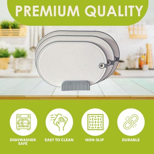 BIGTHREE Chopping Board Set with Storage, 3 Piece Wheat Straw Cutting Board Set, Thick Chopping Board for Meat Veggy Fruit Food, Easy Grip Handle, Cutting Tool Kitchen Cook Supplies
