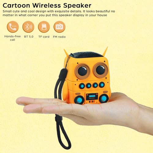 Cartoon Mini Bluetooth Speaker, Small Bluetooth 5.0 Speaker IP65 Wireless Bluetooth Mini Speaker Cute Robot Portable Wireless Speaker Miniature Wireless Robot Speaker for Home Camping Beach Outdoor