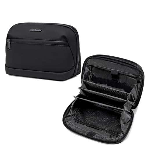 ah arctic hunter Small Cable Organizer Accessories Bag for Men Passport Holder Zipper Coin Pocket Wrist Strap Money Hand Purse for for Travel Storage Toiletry Kits Bag, Black