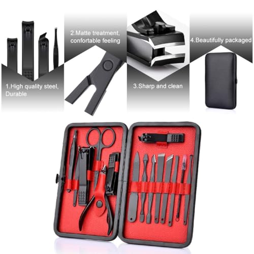 KASTWAVE Professional Pedicure Manicure Set, Stainless Steel Nail Care Tool with Cuticle Nail Cutter, Nail Scissors for Men and Women, Travel-Friendly with Exquisite Black Leather Box