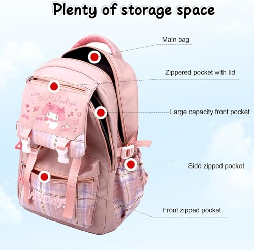 Kawaii Backpack with 1 Pen Pouch, 5 Badges, 2 DIY Pins, 1 Furball - Large Capacity Cute Children's Backpack for School & Travel - Anime Kids Backpack Nylon for Primary Junior School