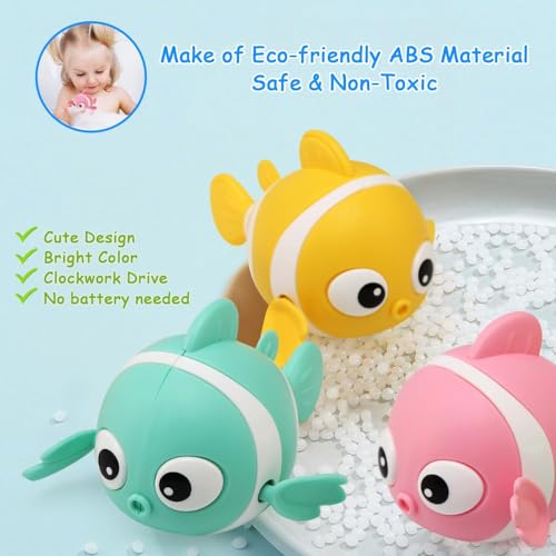 TERRIFI Baby Bath Toys, Wind-Up Paddling Pool Toys for 1-3 Year Olds, Floating Swimming Clownfish, Clockwork Water Toys Game for Kids, Toddler Girls and Boys, Bath Time Shower Gifts