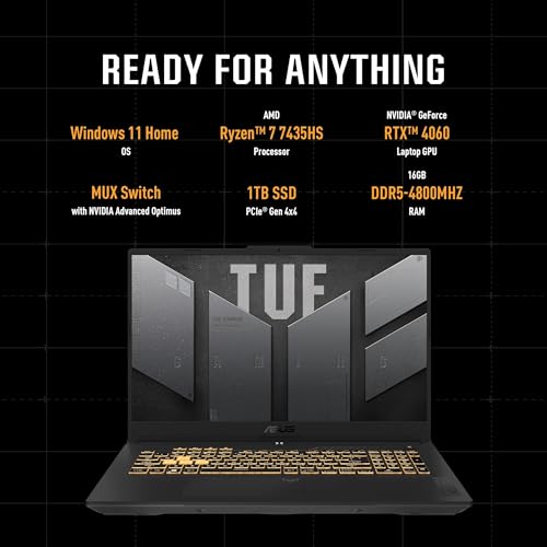 ASUS TUF Gaming A15 FA507NVR-LP023W AMD R7-7435HS/16GB RAM/1TBGB SSD/NVIDIA GeForce RTX 4060 8GB/15.6 FHD(1920x1080) 144Hz/Windows11 Home/1-Zone RGB/English - Arabic keyboard- Mecha Gray