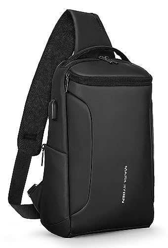 MARK RYDEN Sling Bag Men's Chest Bag Shoulder Bags Crossbody Backpack for 9.7 Inch / 12.3 Inch iPad Waterproof Anti-Theft Shoulder Bag, black, L, Elegant