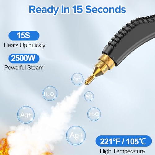2500W Steam Cleaner - High Temperature Pressurized High Pressure Steamer for Cleaning, Portable Handheld Steam Cleaners for Home Use, Car Detailing, Upholstery, Kitchen, Bathroom, Grout and Tile