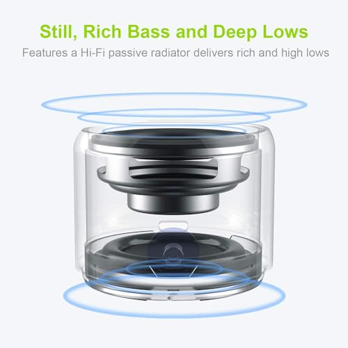 Travel Case Packed, Wireless Mini Bluetooth Speaker with Custom Bass Radiator. EWA A106, Small But Loud, The Next Generation of Portable Speakers for Home, Outdoors, Shower (Silver)1.89 * 1.57 inches
