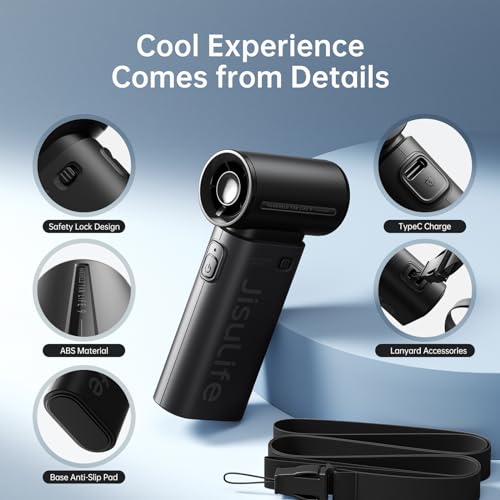 JISULIFE Portable Handheld Fan, Mini USB Rechargeable [18H Max Cooling Time], 5000mAh Small Battery Personal Makeup/Eyelash Fan, Pocket Fan with 5 Speeds for Women Men Travel Camping Outdoor Black