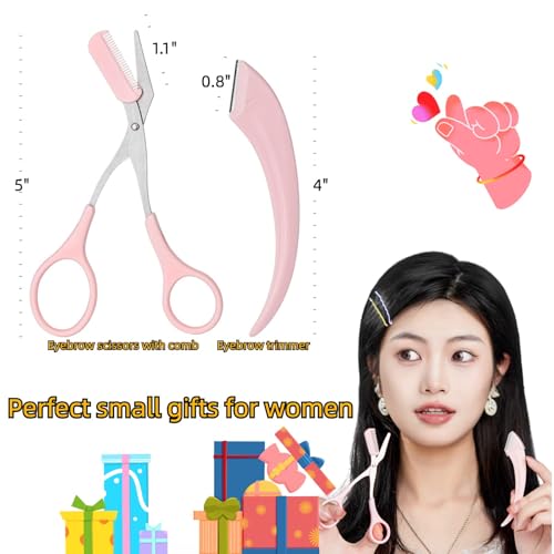 Paporich Eyebrow Trimmer Set Stainless Steel,Eyebrow Razor Eyebrow Scissors with Comb Beauty Tools, for Beginner Make Up Tool Hair Removal Accessories, for Men and Women (Pink, Pack of 3)