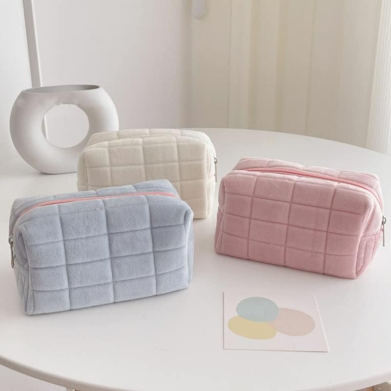 LYDZTION Plush Makeup Bag Cosmetic Bag for Women,Zipper Large Solid Color Travel Toiletry Bag Travel Make Up Toiletry Bag Washing Pouch, white