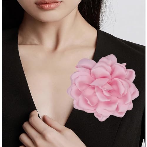 Large Flower Brooches Lapel Pins for Women Satin Fabric Brooches Big Camellia Flower Brooch Pins Wedding Part Dance Clothes Accessories Jewelry Gifts