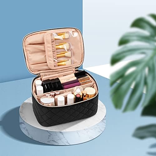 OCHEAL Makeup Bag, Portable Cosmetic Bag, Large Capacity Travel Makeup Case Organizer, Black Makeup Bags For Women Toiletry Bag for Girls Traveling With Handle and Divider