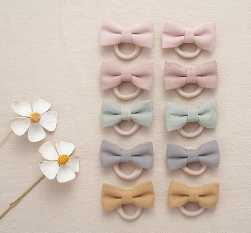 Lonimia Baby Toddler Girls Hair Ties with Linen Bows,No Damage Elastic Nylon Hair Bands Ponytail Holders,Small Hair Accessories Gifts for Girls Kids Children Thick Thin Hair-20 pcs