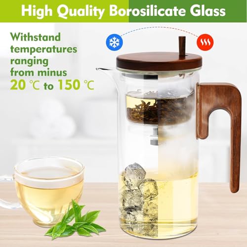 Enchanti Tea Pot, Glass Teapot with Infuser Strainer, Intelligent Water Glass Teapot with Dual Infusers Water Separation Technology,Magical Push Control Glasses Teapot for Loose Leaf&Herbal Teas-600ML