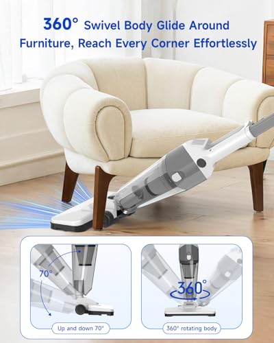 BOMIDI 17000Pa Ultra - Strong Handheld Vacuum Cleaner with 900mL Dust Cup, Quiet Suction, 5m Cable & Washable Filter - Ideal for Wood, Carpet, Tile Floors - White