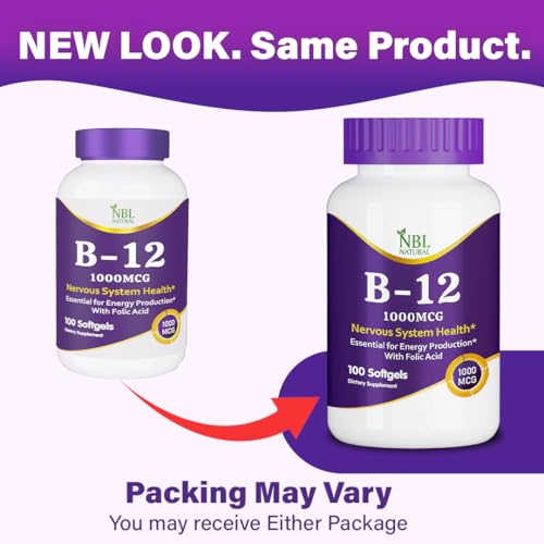 NBL Natural 1000 mcg Nervous System Health Vitamin B12 Supplement, 100-Softgels