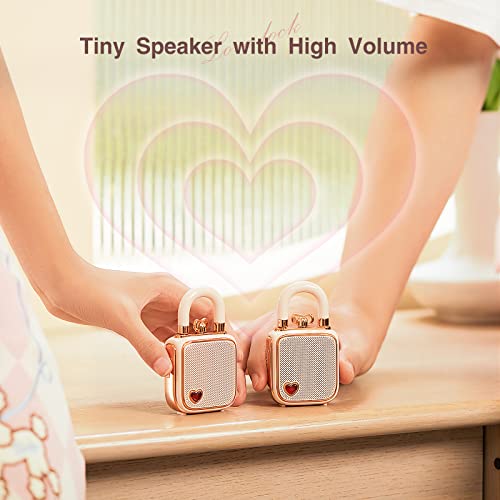 divoom Love-Lock Bluetooth Speaker, Small Portable Music Box, Wireless Stereo Pairing Retro Soundbox, Cute Desktop Decoration, for Girls, Pink